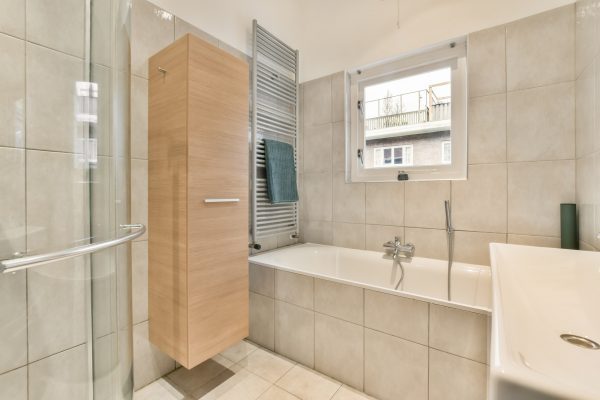 Bathroom with marble slabs in a modern house